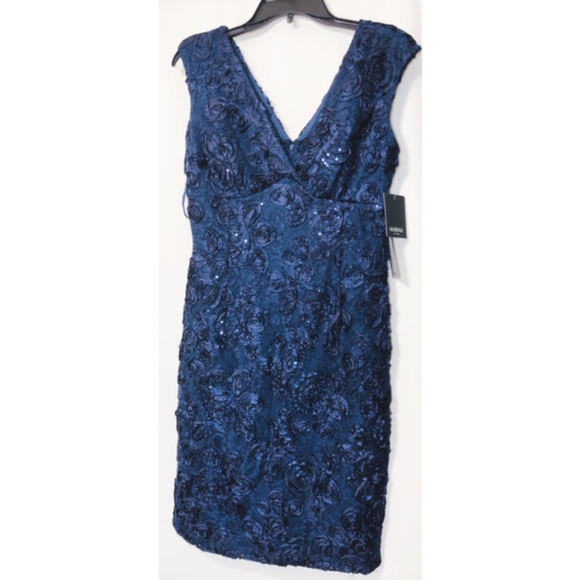 SOLD Marina Floral Applique Cap Sleeve Dress Navy - Picture 3 of 8